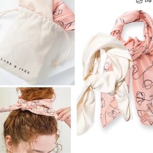 NWT Lark & Ives Pink Floral & Cream Hair Scarf Duo